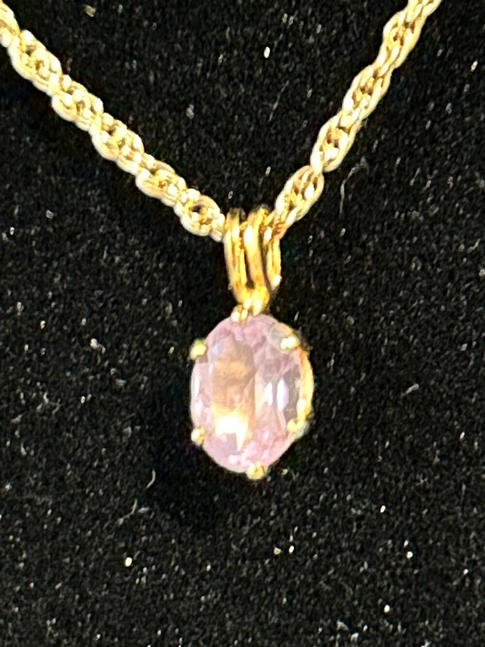 Gold Tone Cushion Oval Amethyst Pendant Necklace 18" Chain NIB